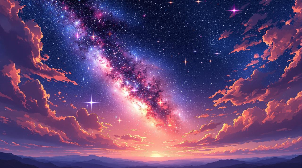 星星动漫 - 广阔星空背景，璀璨星辰与流星划过夜空